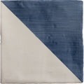 Studio jamboree handpainted ceramic denim tri square tile with diagonal split textured navy blue and smooth off-white glaze