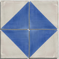 Studio Jamboree handpainted ceramic tile with blue and white geometric diamond pattern and textured brushstroke detailing