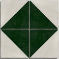 Studio Jamboree handpainted ceramic tile with bold dark green diamond pattern on off-white background