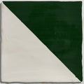 Studio Jamboree handpainted ceramic holly tri tile with bold diagonal deep forest green and off-white matte split design