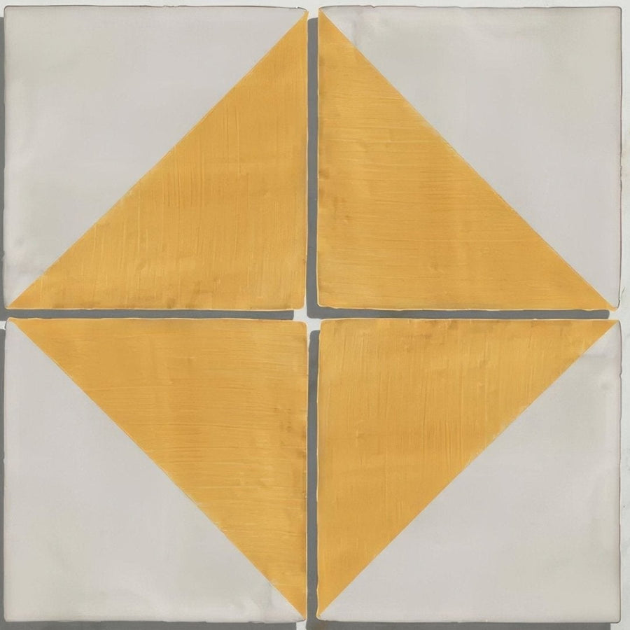Studio jamboree handpainted ceramic summer tri four square tiles with mustard yellow geometric diamond pattern
