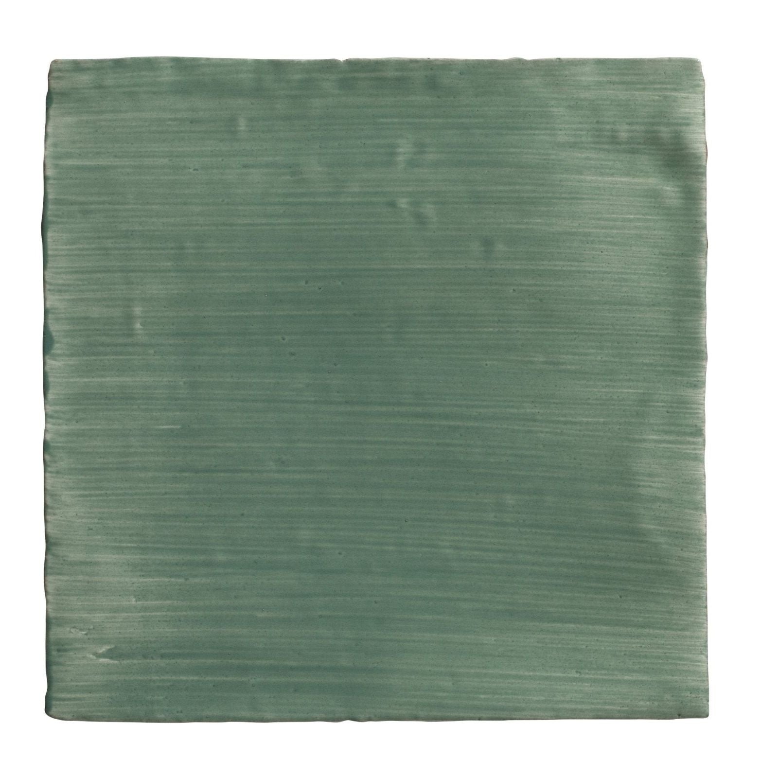 Square ceramic tile in matte textured muted sage green from Studio Jamboree handpainted ceramic thyme field collection
