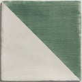 Studio jamboree handpainted ceramic thyme tri square tile with diagonal split half textured sage green half smooth off-white