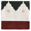 Studio minaret pink dot ceramic abstract rug in black white and burgundy with stylized face shapes