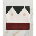 Studio minaret pink dot ceramic square tile with stylized face design black hair pink circles white and burgundy colors