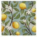 Studio nonnas kitchen sorrento azzuro ceramic square coaster with yellow lemons green leaves on soft blue background