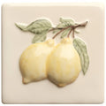 Cream-colored ceramic summer fruits lemon handpainted tile with raised glossy yellow lemons green leaves and brown stem