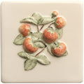 Cream-colored ceramic Summer Fruits strawberry handpainted tile with raised 3D relief of strawberries and green leaves