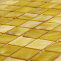 Golden-yellow iridescent Summers Day 25mm square mosaic tiles with glossy shell-like finish for decorative use
