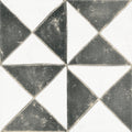 Sunset Black tile featuring black and white diamond pattern with distressed vintage finish for flooring or walls