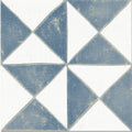 Sunset blue vintage distressed blue and white geometric ceramic tile with a weathered finish for decorative use