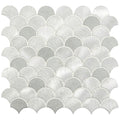 Surtur silver brushed scale aluminium mosaic tile with silver metallic fish-scale pattern and subtle tone variations