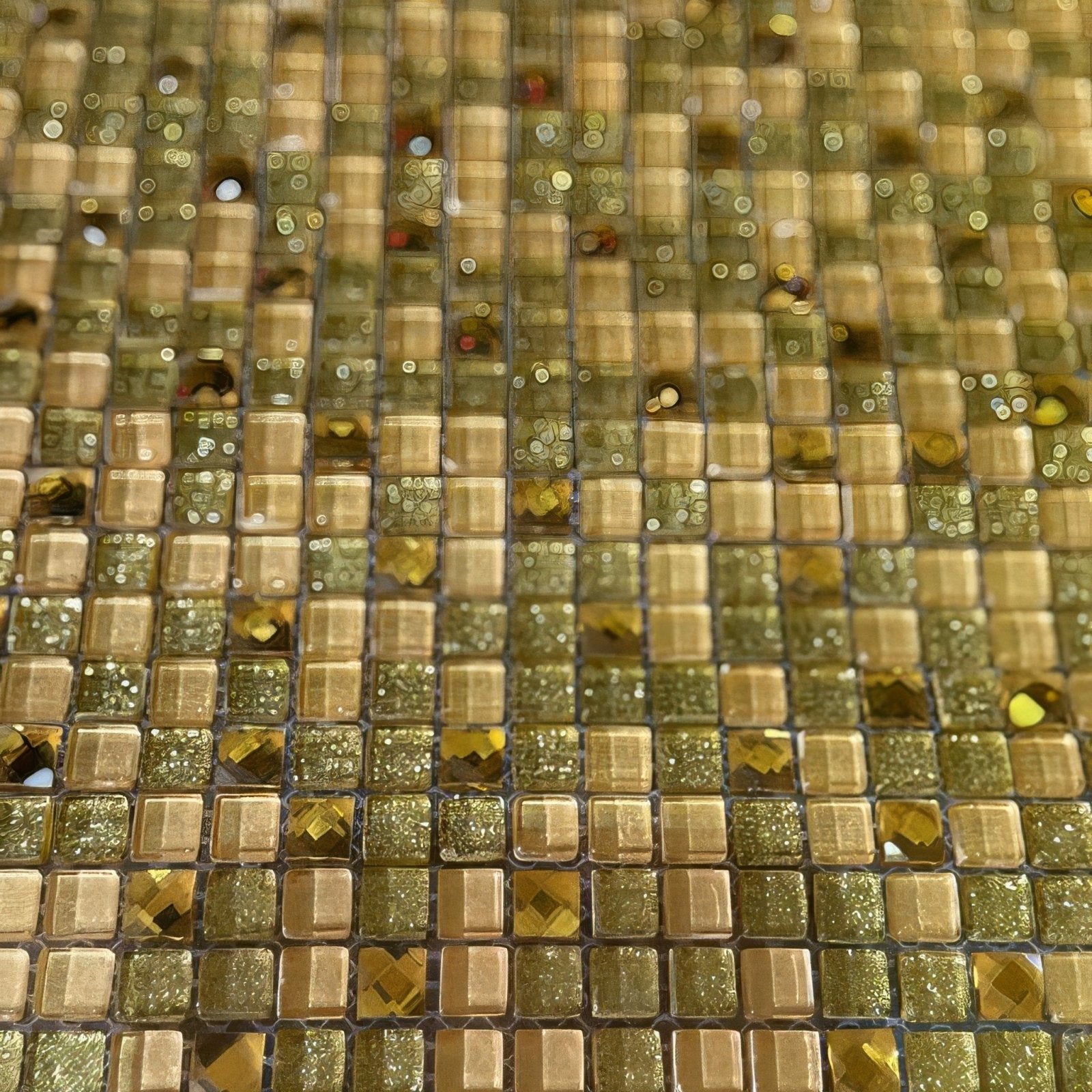 Svarna sparkling mosaic golden tile panel with shimmering glittery finish in yellow and bronze shades