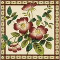 Sweetbriar single tile on county white with a hand-painted floral design of deep burgundy roses and green leaves
