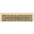 Beige and gold symmetrical classical quarter tile with ornate geometric and scrollwork patterns on county white background