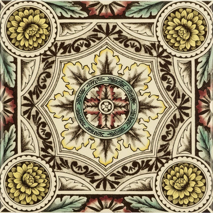 Symmetrical Floral Pattern Single Tile on County White