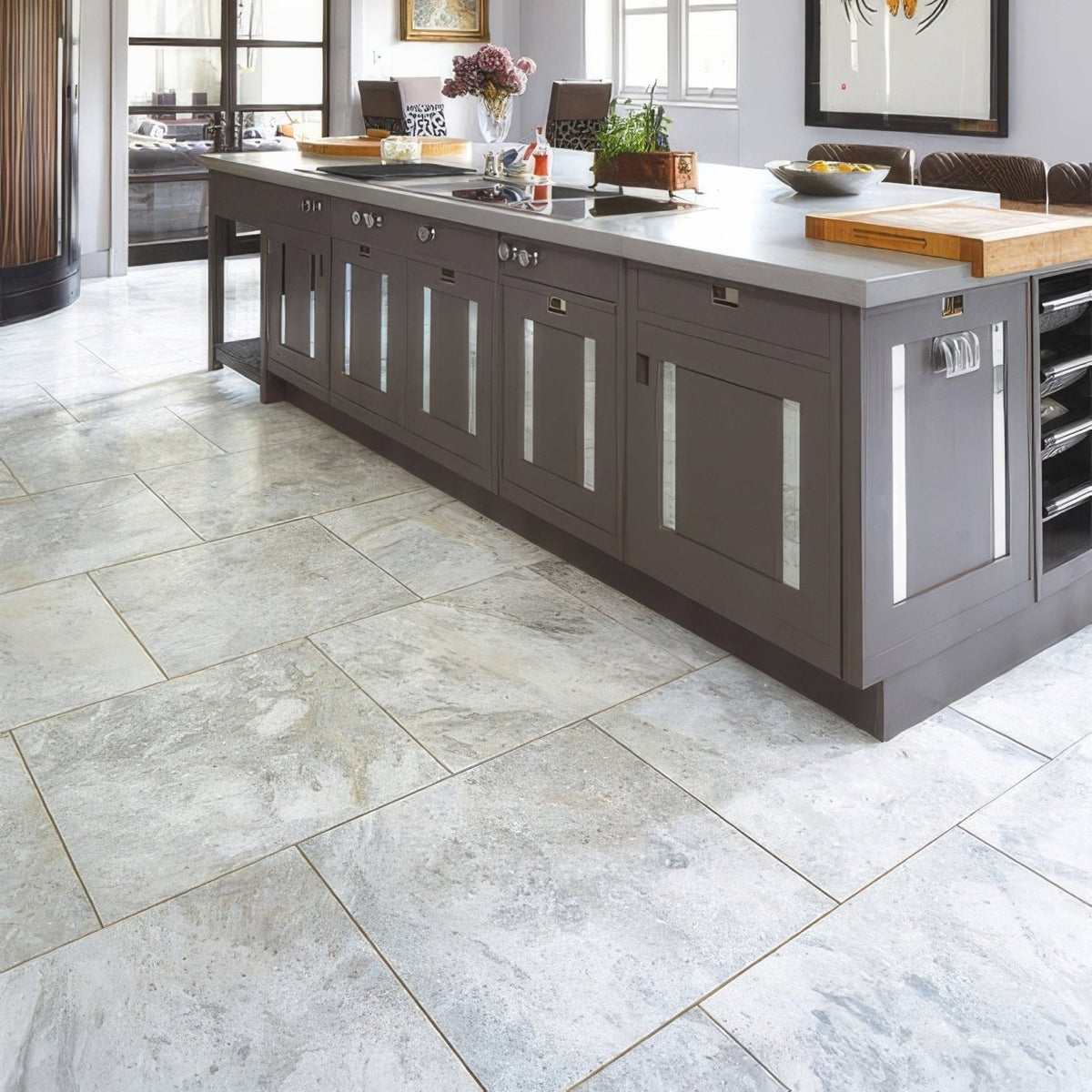 Taj mahal marble honed finish gray marble-effect kitchen floor tiles with subtle veining and polished surface