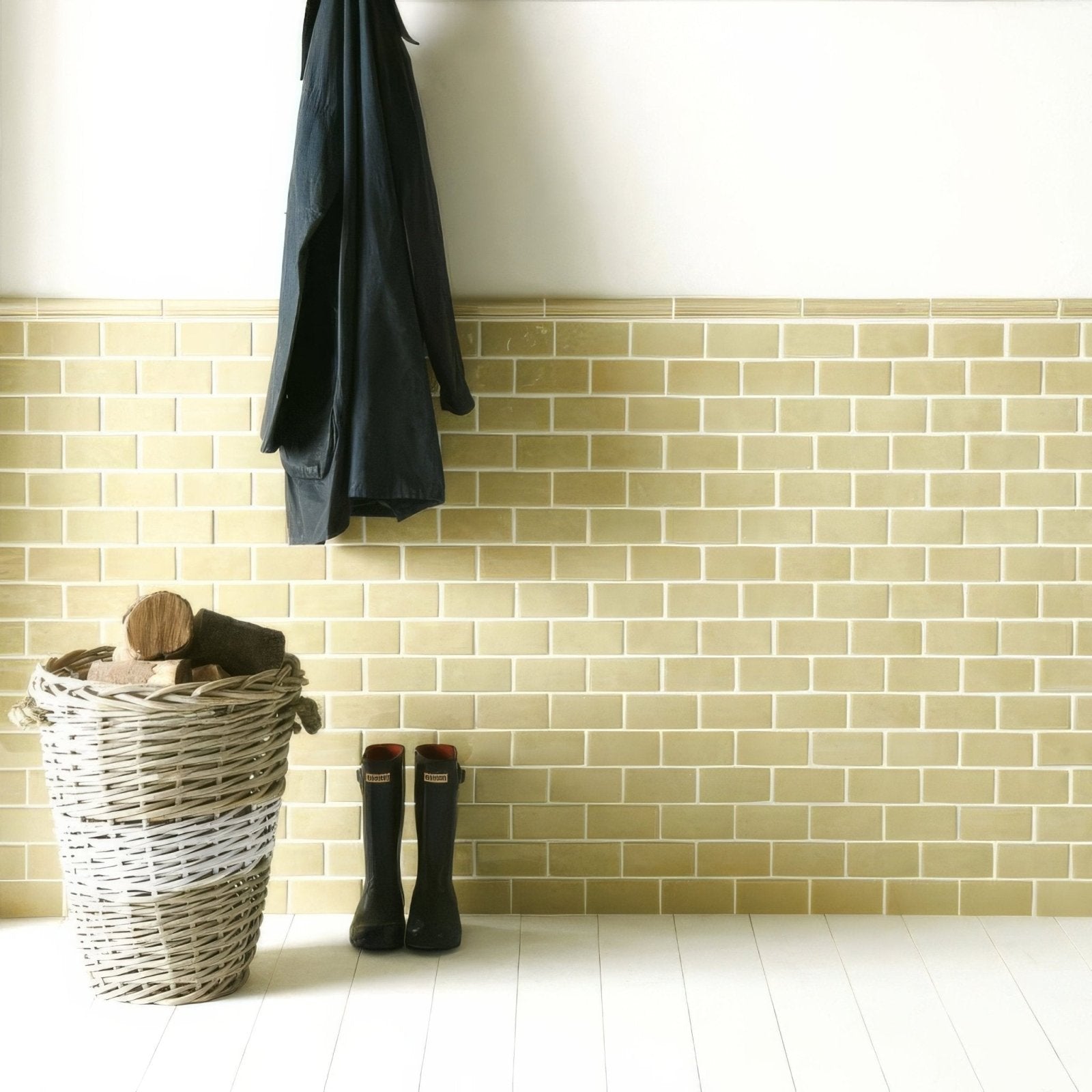 Black rubber hunter boots with red trim featured in tarragon half tile pattern for outdoor use