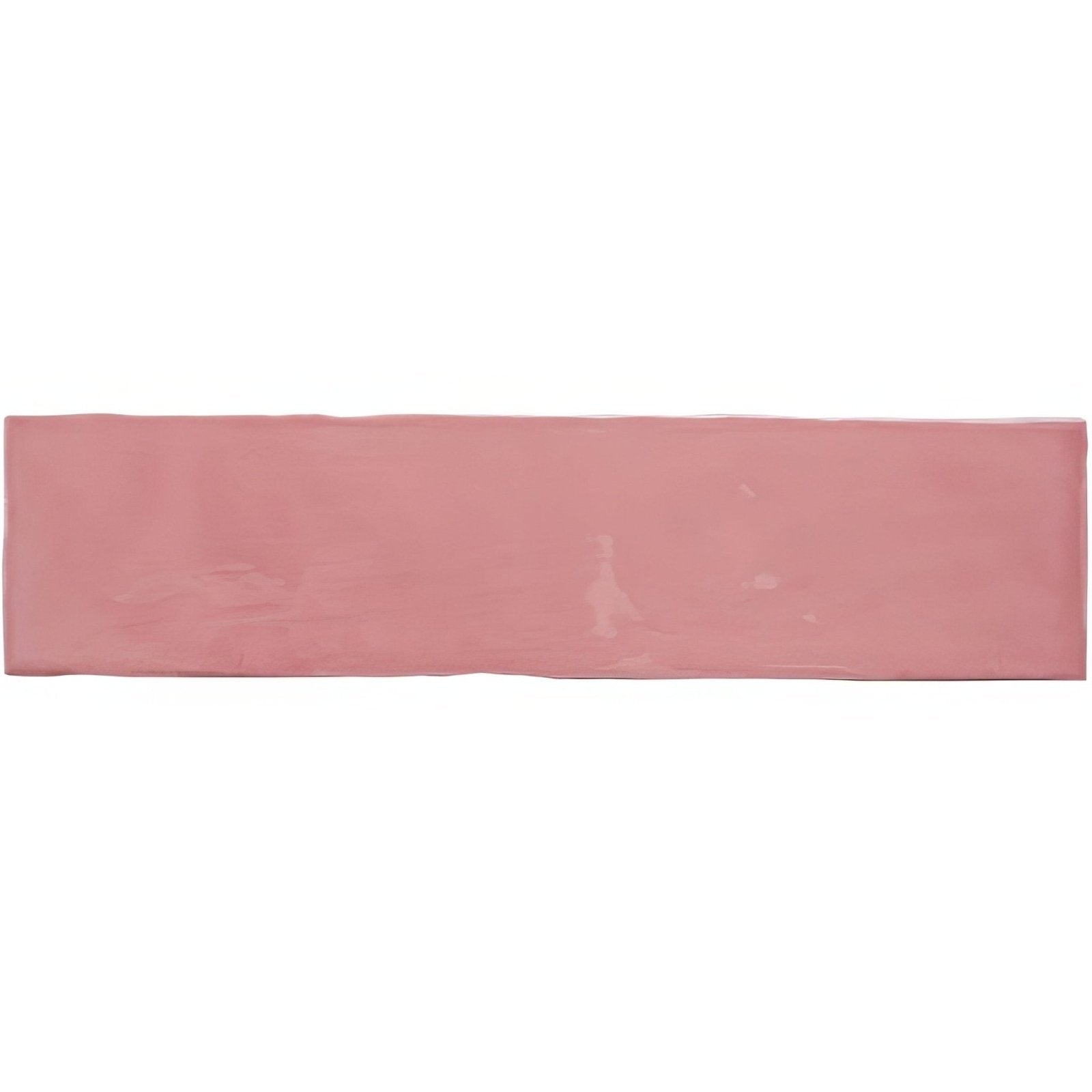 Tayberry large brick tile a rectangular glossy pink ceramic tile with a smooth surface and slightly uneven edges