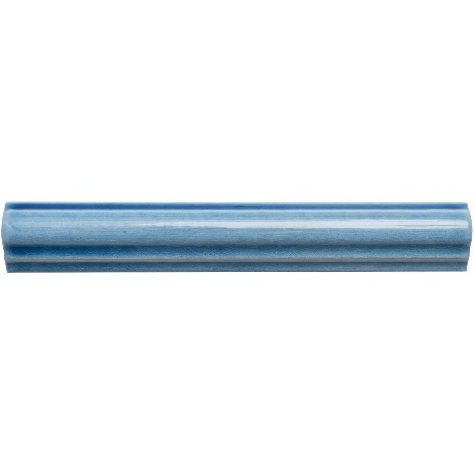 A sleek glossy blue ceramic ogee moulding teal tile with subtle gradient and elegant ridged design