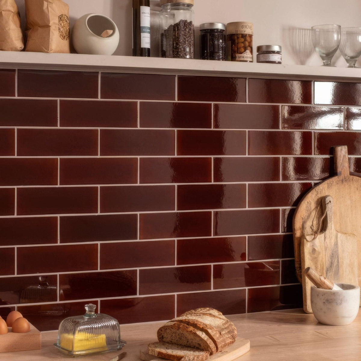 Teapot Brown Large Brick Ceramic Wall Tile 228x75mm