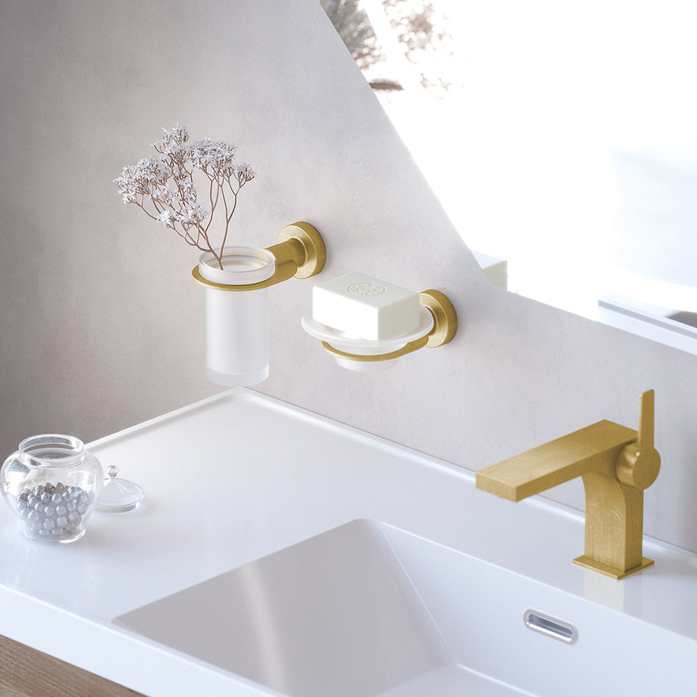 Tecno Project Glass Soap Dish in Brushed Brass - Origins Living, view 2
