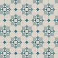 Geometric patterned floor tile tenby dover with repeating diamond and square motifs in white pugin blue grey and blue