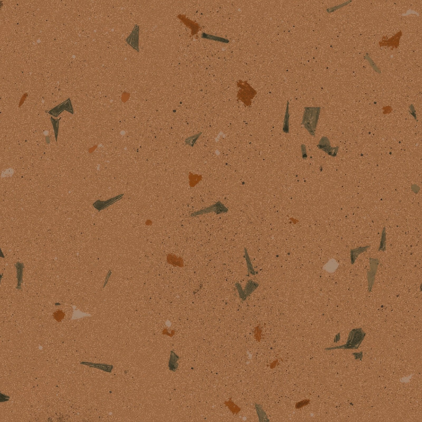 Terracotta fragment 20x20cm terrazzo floor tile with terracotta base and green orange white aggregate pieces scattered