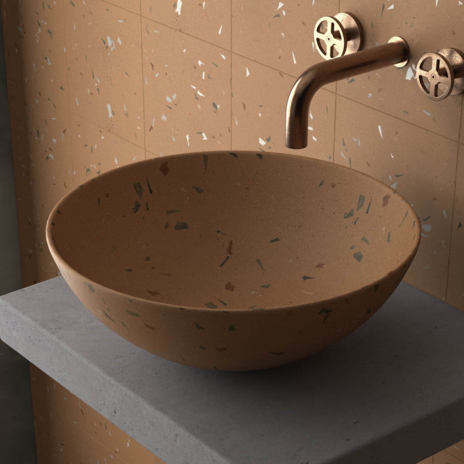 Terracotta Fragment 20x20cm terracotta terrazzo tile with speckled aggregate