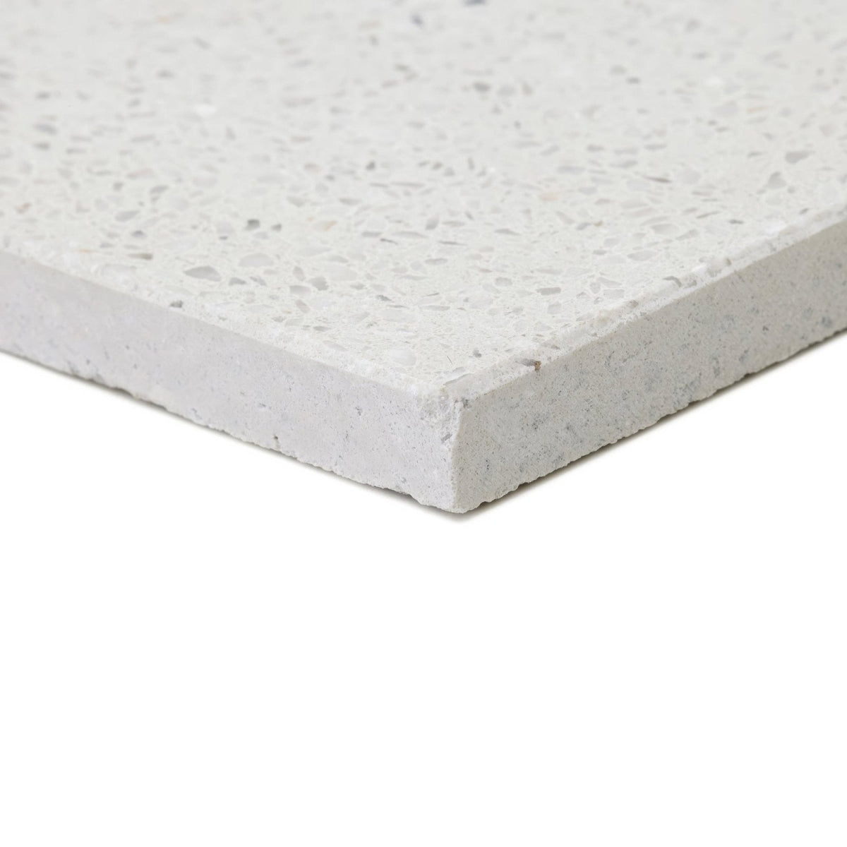 Terrazzo angelo base white speckled quartz countertop tile with smooth polished surface and subtle gray flecks