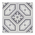 Terrazzo bertoli gray and white hexagonal ceramic floor tile with leaf motifs and patterned design