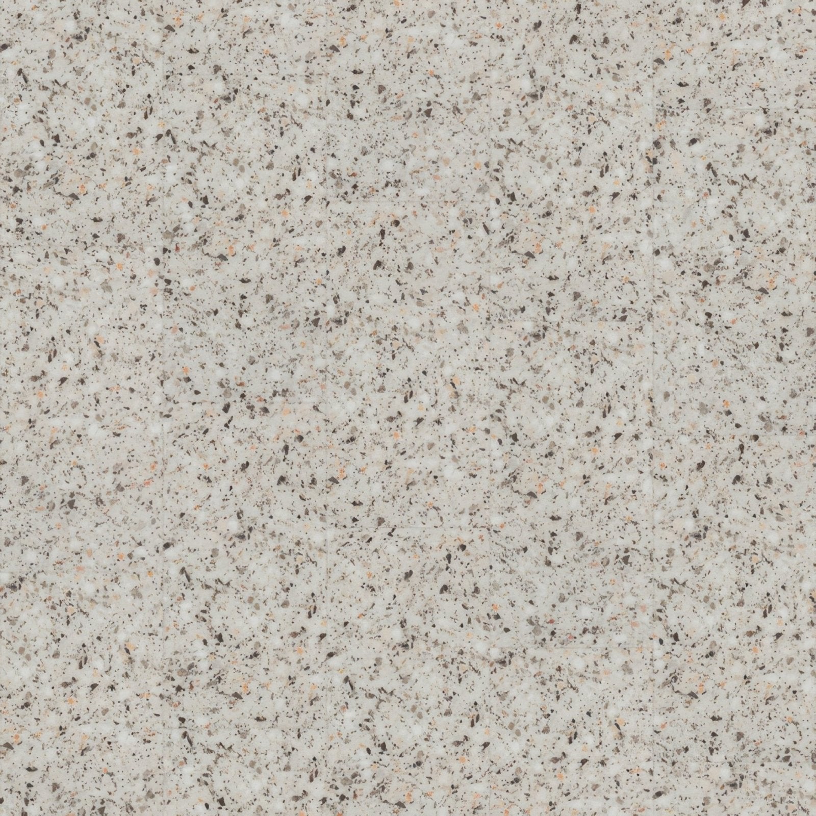 Light gray speckled terrazzo small vinyl tiles with black and subtle pinkish flecks for durable flooring and surfaces