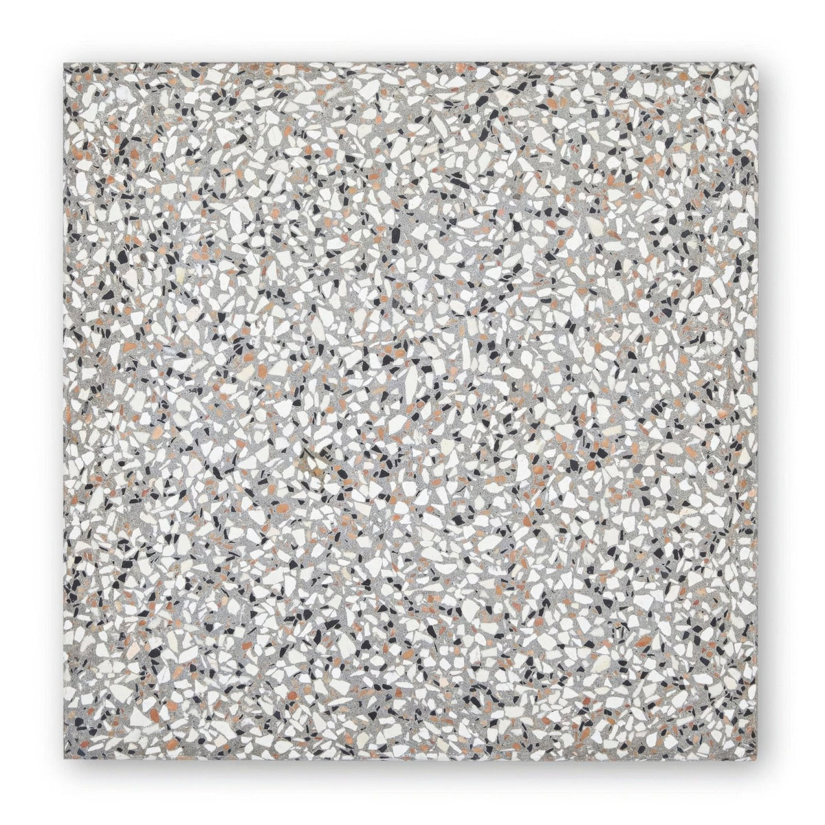 Square terrazzo tile terrazzo marini base with speckled white gray black and muted pink fragments pattern
