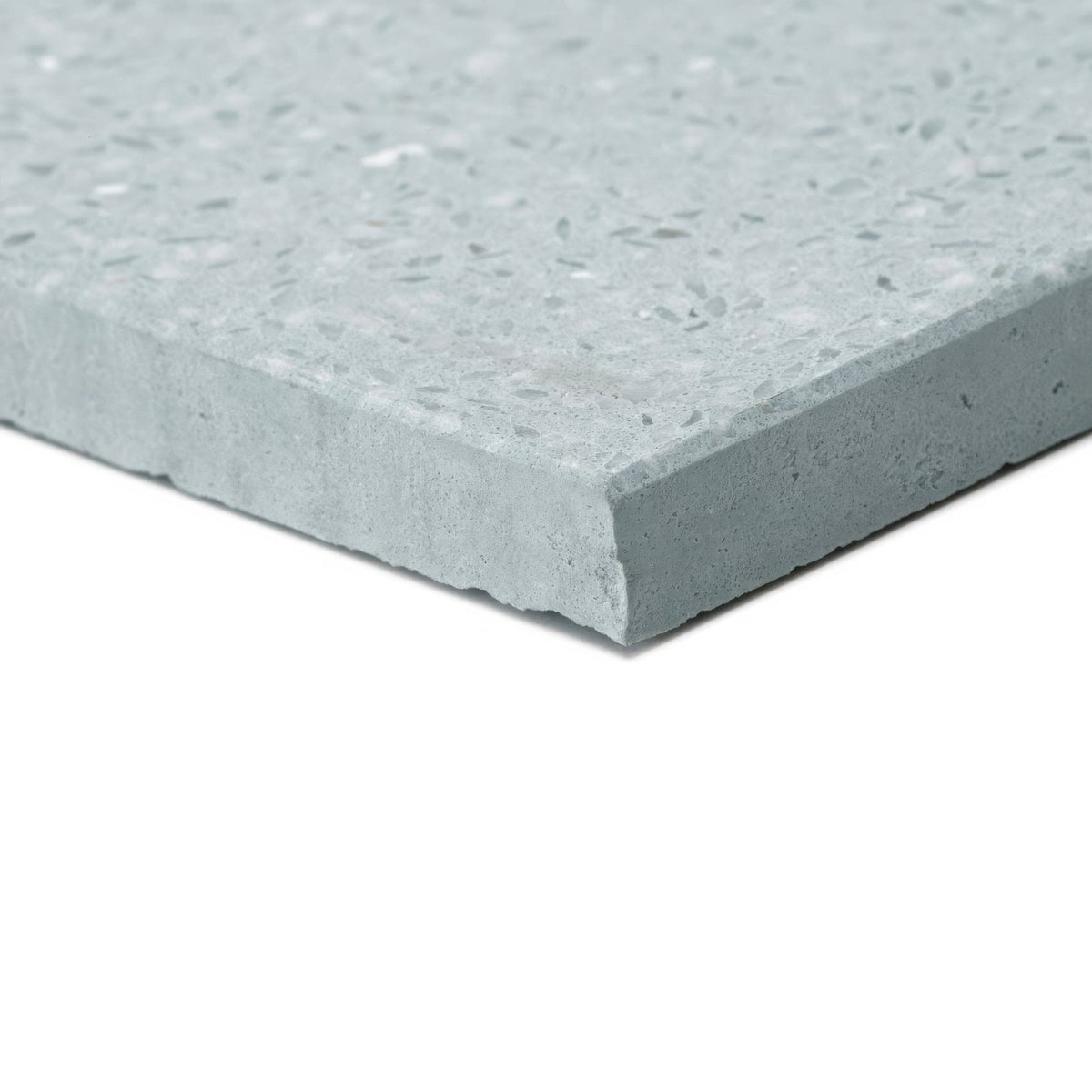 Light gray terrazzo vianelo base tile with speckled textured surface and slightly rough-edged profile