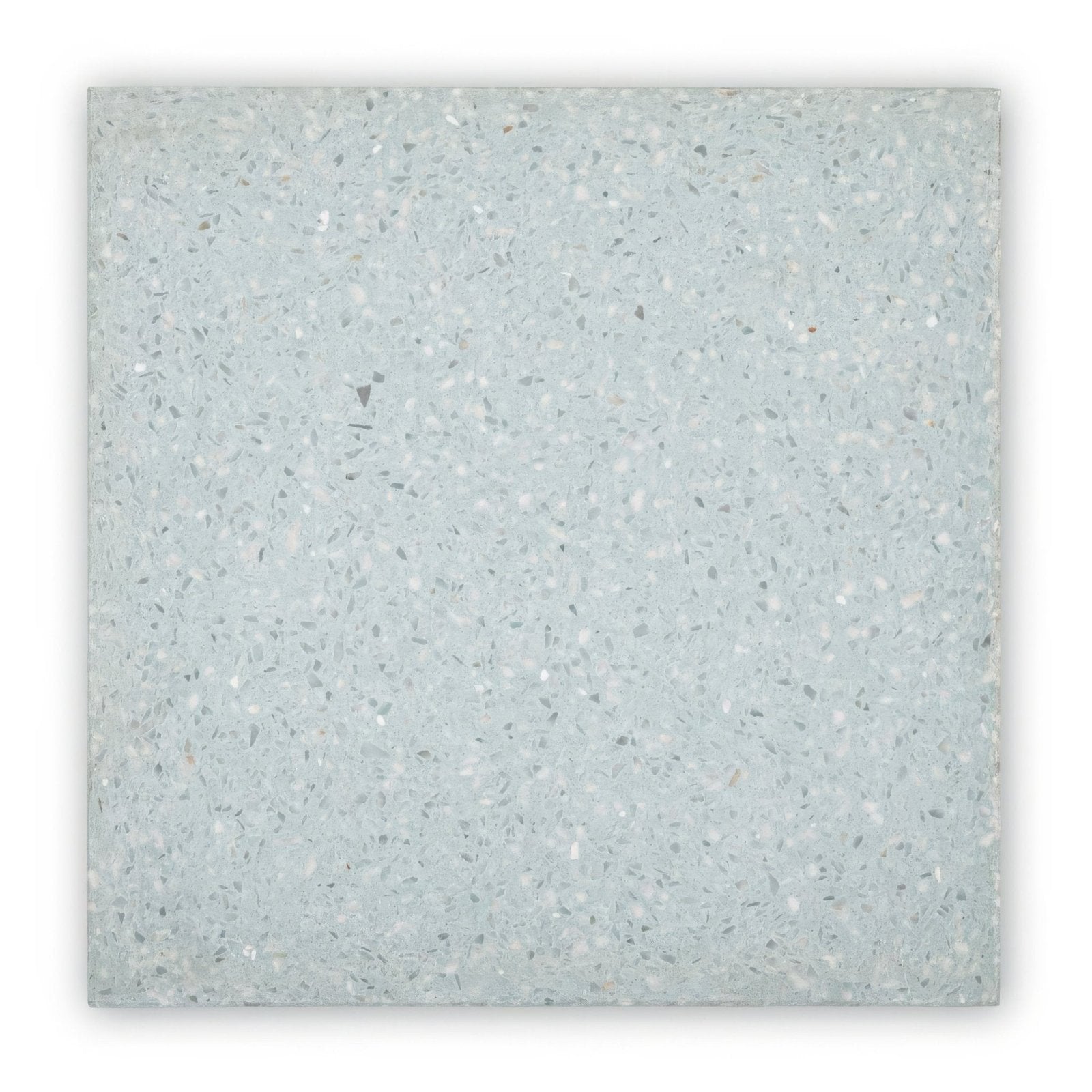 Light gray terrazzo vianelo base tile with speckled white and dark flecks for flooring and wall surfaces
