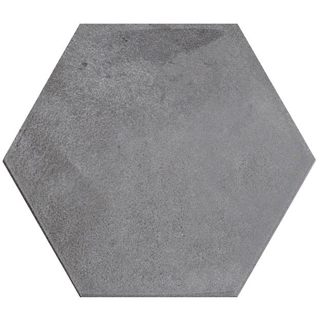 Gray hexagonal tile timeless moon grey gloss with textured concrete-like surface for modern interior use
