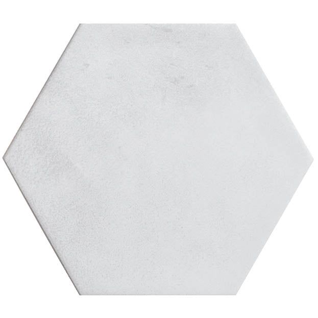 Timeless Moon White Gloss white hexagonal tile with subtle textured surface resembling natural stone
