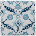 Square ceramic tile topkapi blue on helmingham with a white base and intricate blue floral pattern in varied shades