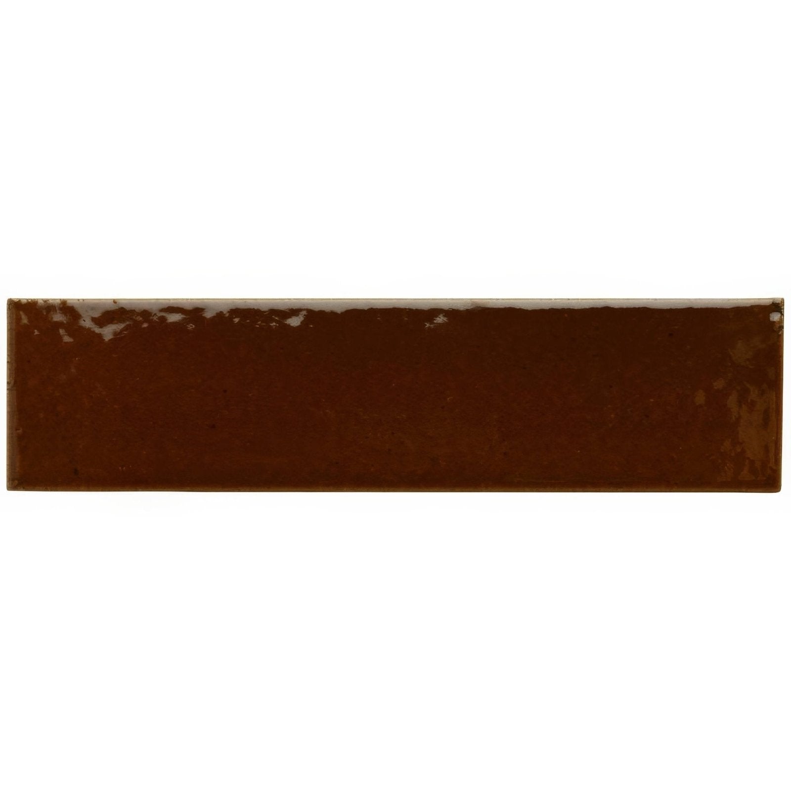 A glossy brown tor brick tile with a subtle textured surface ideal for stylish wall or flooring applications