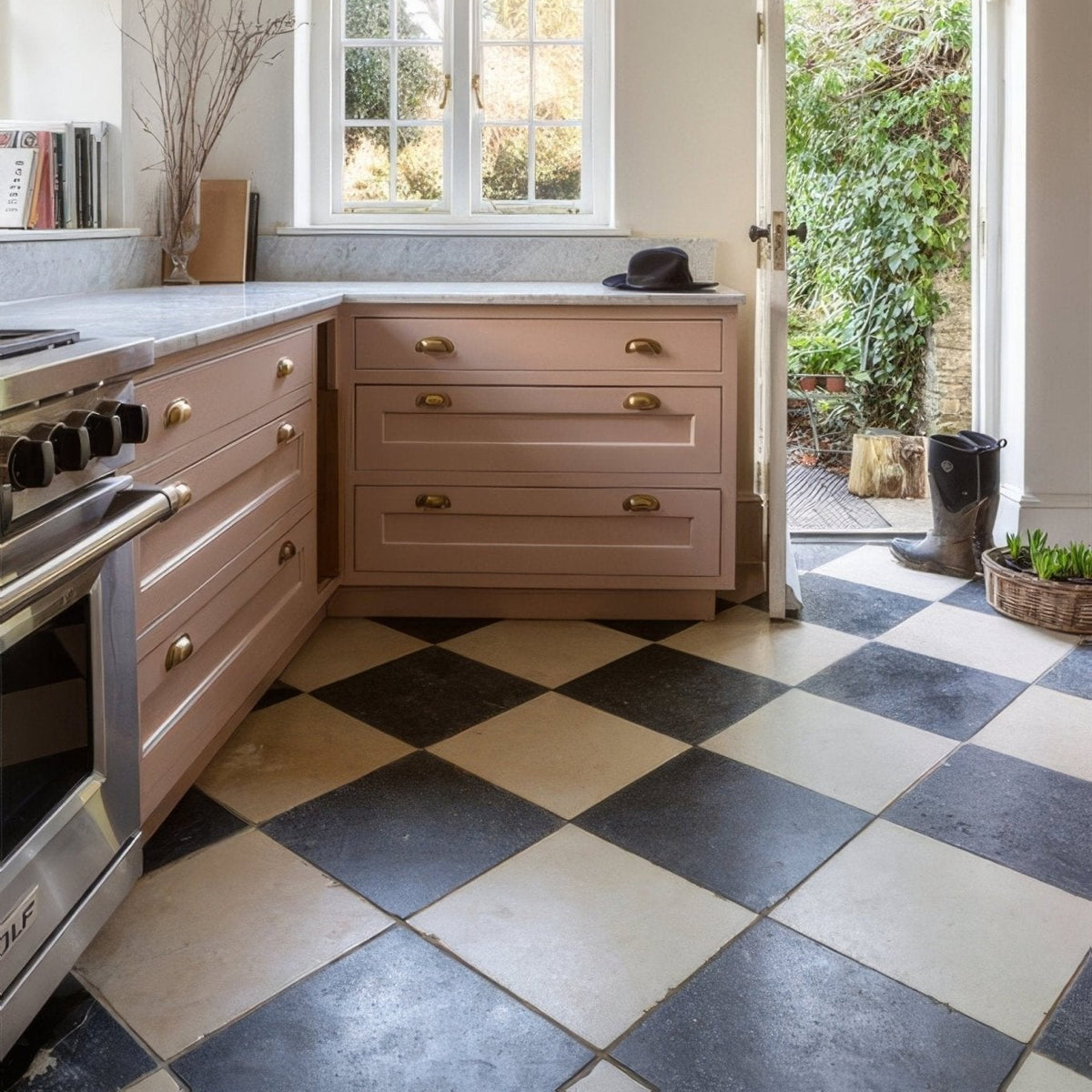 Tora Blue Limestone Tumbled Finish blue-grey limestone flooring