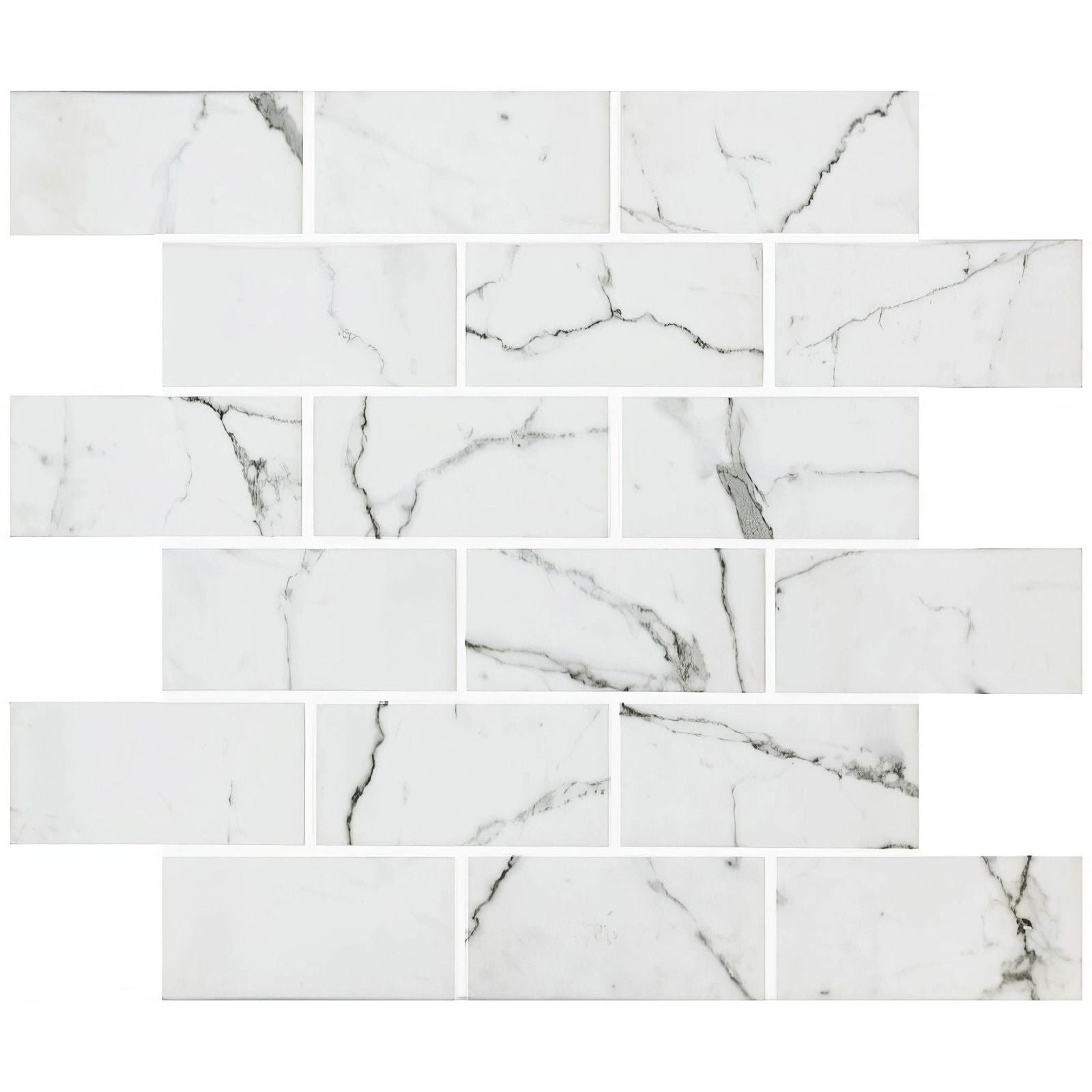 Torcello white brickbond recycled glass subway tile mosaic with white marble effect and subtle gray veining