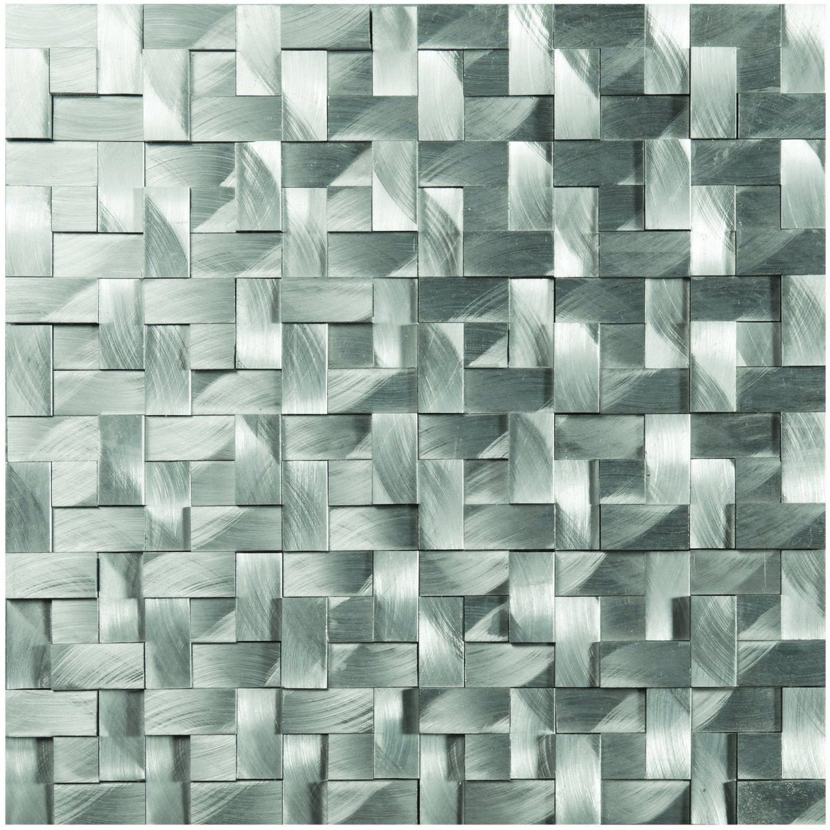 Silver metallic torque aluminium mosaic tile with woven interlocking pattern for decorative wall and floor use
