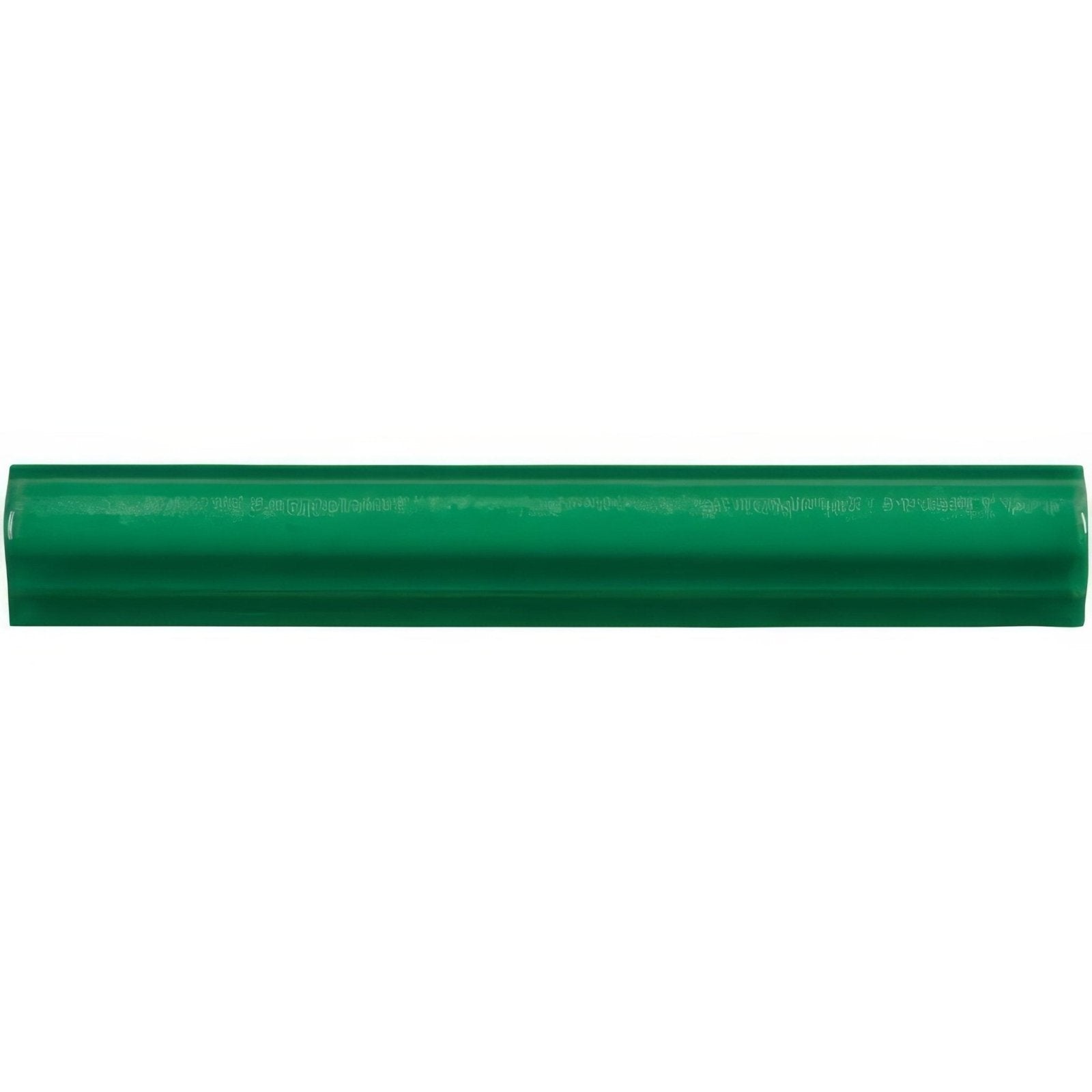 Tourmaline ogee moulding solid green cylindrical plastic pipe with smooth surface and faint embossed text