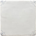 Traditional english delft corner white ceramic tile with subtle gray decorative swirls in each corner