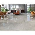 Shiny gray marble-effect trevi 1822 silver polished floor tiles with subtle white veining for stylish interiors