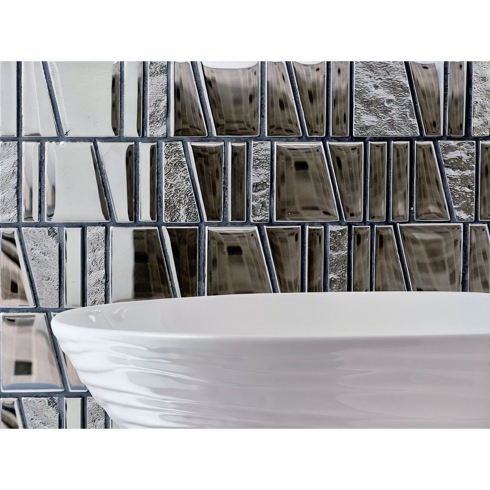 Trip Asi Inox Mosaic silver inox mosaic with a white ceramic sink