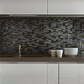Dark glossy trip asi negro mosaic tile backsplash with textured interlocking pattern for wall decoration
