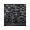 Trip Asi Negro Mosaic black mosaic backsplash with a black and chrome kitchen tap