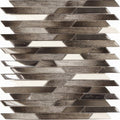 Modern mosaic tile panel trip belart marron featuring interlocking dark gray and reflective silver metallic woodgrain strips