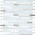 Trip lluvia blanco mosaic modern glass mosaic tile panel with horizontal frosted white clear and metallic silver strips